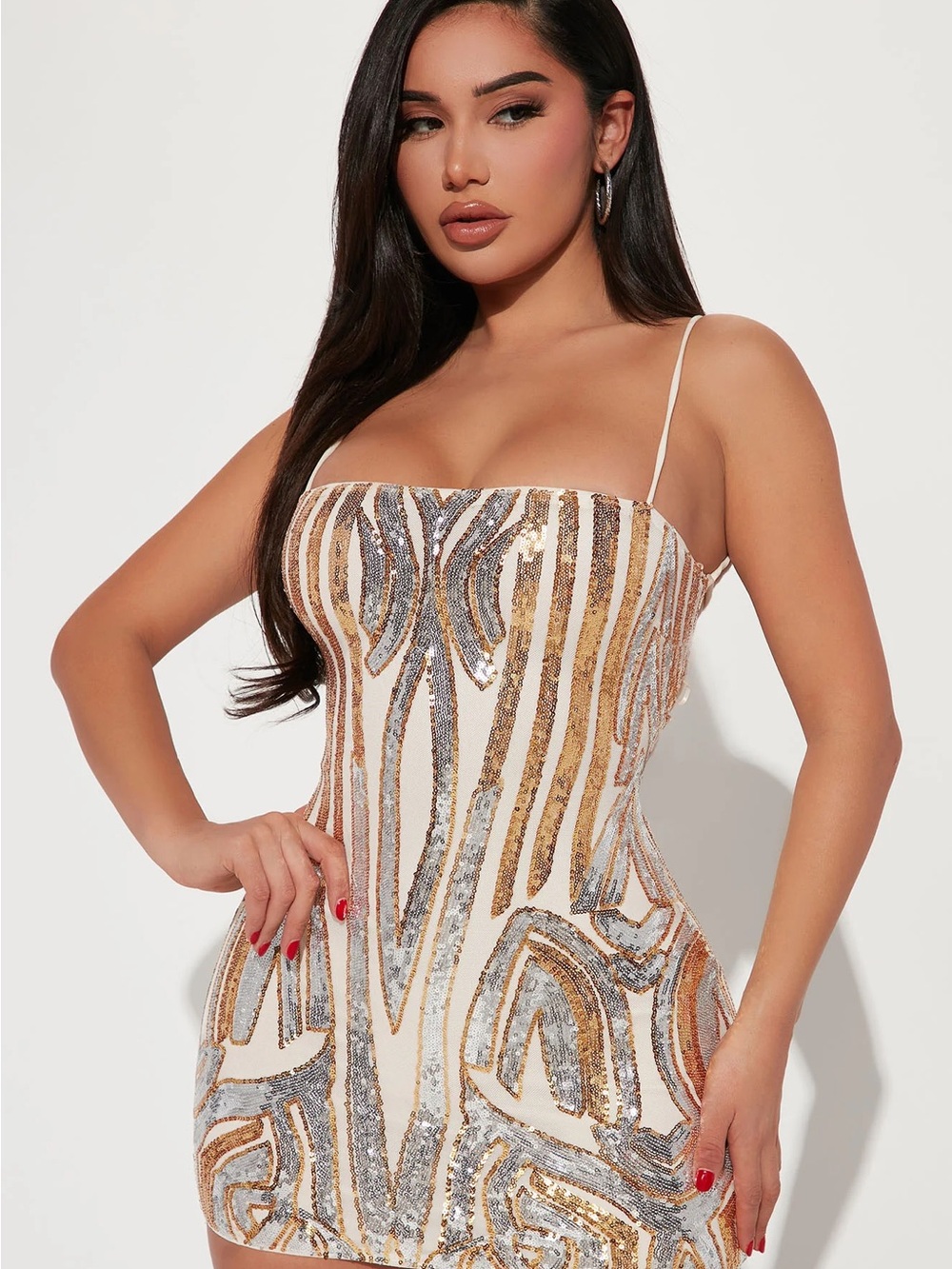 privy White Mini Dress with Gold and Silver Sequin Stripes